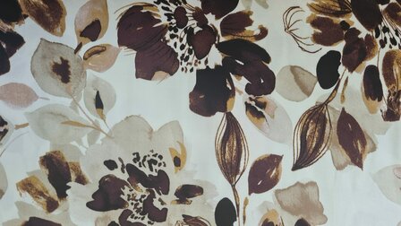 Viscose Satin Flowers Off White/Brown