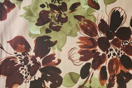 Viscose Satin Flowers Nude