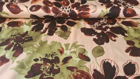 Viscose Satin Flowers Nude