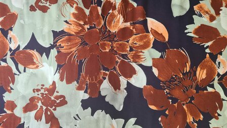 Viscose Satin Flowers Navy/Brick