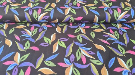 Viscose Stretch Leaves Black