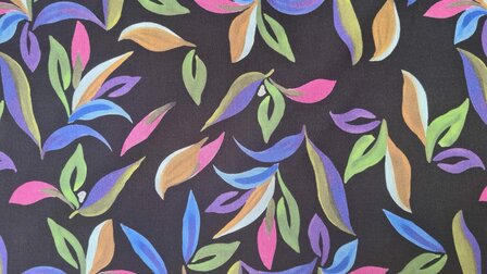 Viscose Stretch Leaves Black