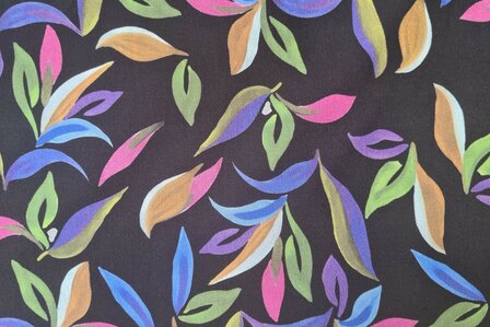 Viscose Stretch Leaves Black