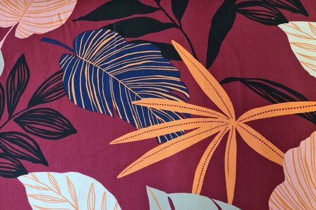 Viscose Crepe Leaves Red