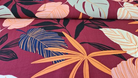Viscose Crepe Leaves Red