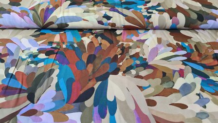 Viscose Poplin Leaves Multi-Blue
