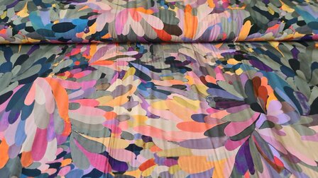 Viscose Poplin Leaves Multi-Coral