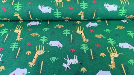 Cotton Jersey Happy Animals Green