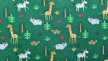 Cotton Jersey Happy Animals Green