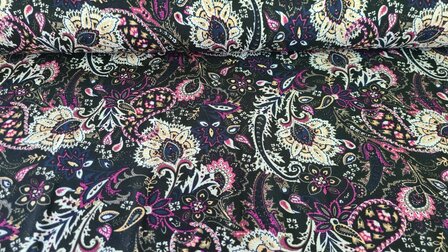 Viscose Jersey Paisley Flowers Cyclam