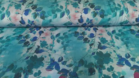 Bamboo Jersey Flowers Petrol