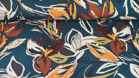 Viscose Jersey Flower Petrol