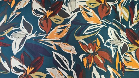 Viscose Jersey Flower Petrol