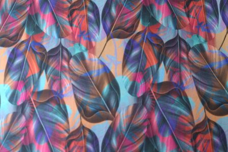 French Terry  Multi-Colour Leaves Salmon