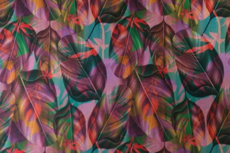 French Terry Multi-Colour Leaves Cyclam