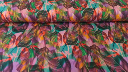 French Terry Multi-Colour Leaves Cyclam