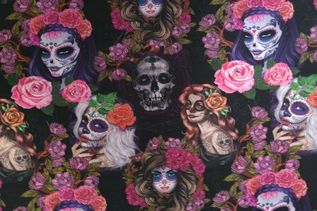 Cotton Jersey Skulls &amp; Flowers