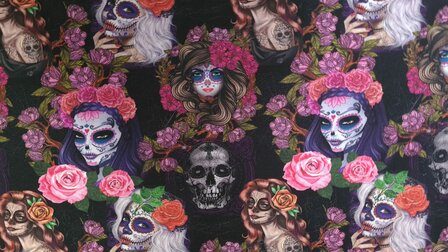 Cotton Jersey Skulls &amp; Flowers