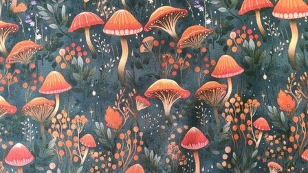 French Terry  Mushrooms Dark Green