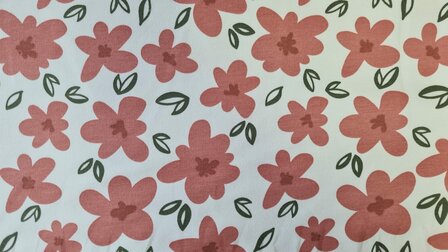 French Terry Red Flowers Off White