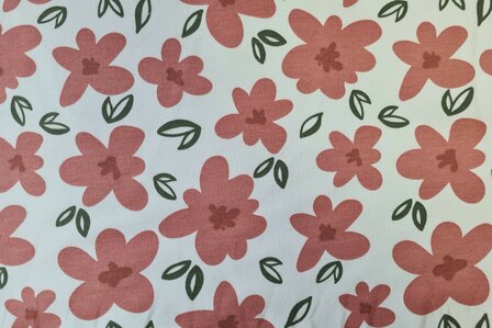 French Terry Red Flowers Off White