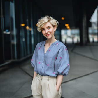 Cotton Embroidery Stripes / Hearts Blue