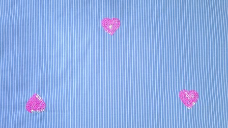 Cotton Embroidery Stripes / Hearts Blue