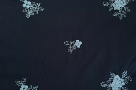 Cotton Voile Embroidery Flowers Navy