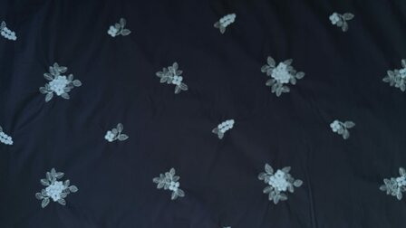 Cotton Voile Embroidery Flowers Navy
