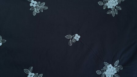 Cotton Voile Embroidery Flowers Navy