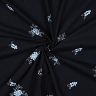 Cotton Voile Embroidery Flowers Navy