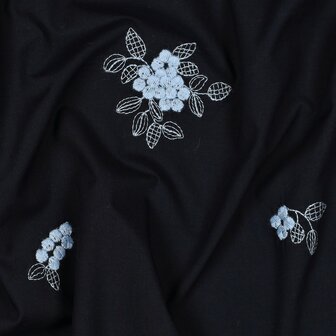Cotton Voile Embroidery Flowers Navy