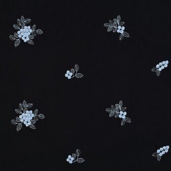 Cotton Voile Embroidery Flowers Navy