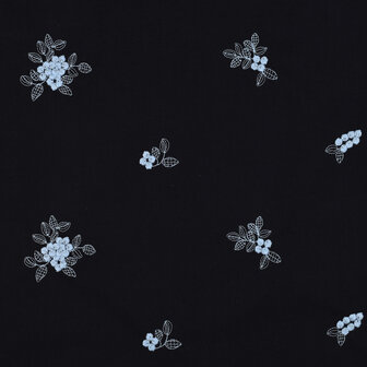Cotton Voile Embroidery Flowers Navy