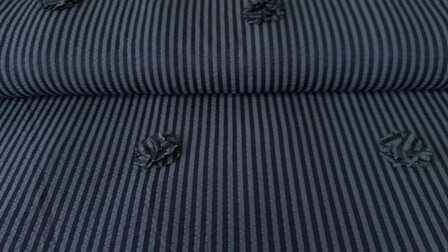 Viscose Embroidery Flowers / Stripes Navy