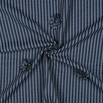 Viscose Embroidery Flowers / Stripes Navy