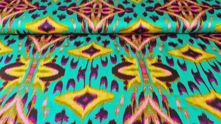 Viscose Satin Abstract Turquoise