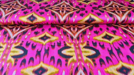 Viscose Satin Abstract Fuchsia
