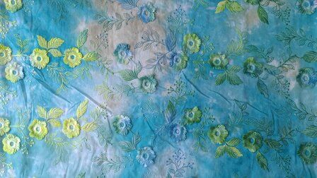 Cotton Embroidery Tie Dye Multi Turquoise