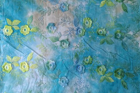 Cotton Embroidery Tie Dye Multi Turquoise