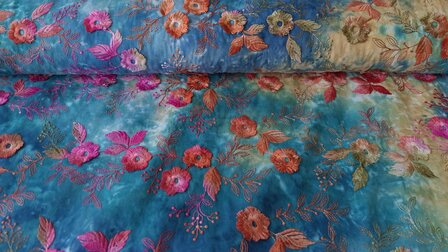 Cotton Embroidery Tie Dye Multi Blue
