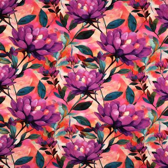 Viscose Jersey Digital Flowers Magenta