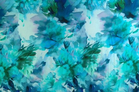 Viscose Jersey Flowers Aqua