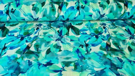 Viscose Jersey Flowers Aqua 2