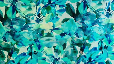 Viscose Jersey Flowers Aqua 2