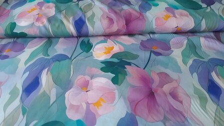 Viscose Digital Flowers Dusty Mint