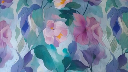 Viscose Digital Flowers Dusty Mint