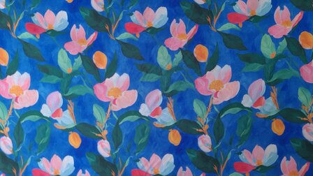 Viscose Stretch Flowers Blue