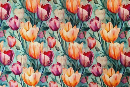 Bamboo Jersey Tulips Green