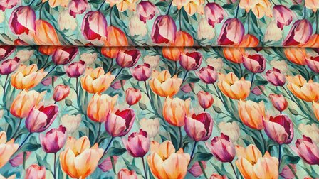 Bamboo Jersey Tulips Green